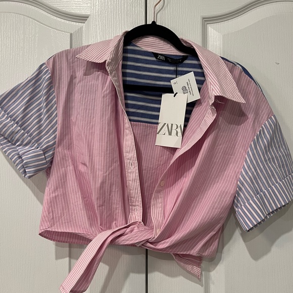 BNWT Zara Contrasting striped poplin shirt - Picture 2 of 3